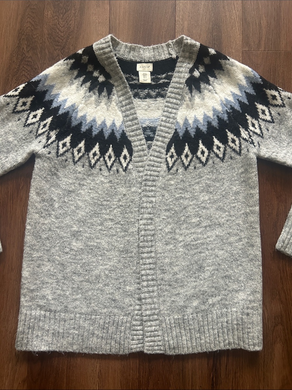 Aspen Gray Navy Light Blue Sweater Cardigan S Small Fall Winter Ski
